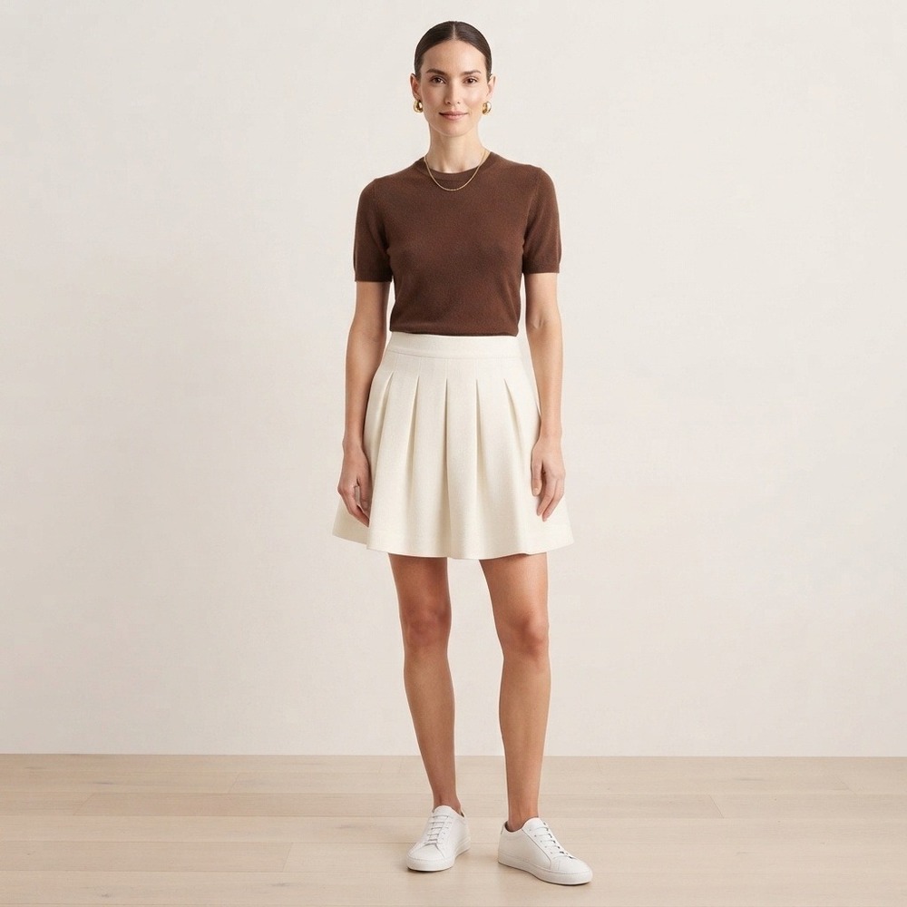 Banana Republic Woven Box Pleat Mini Skirt Lined Textured Chic Cream Size 0